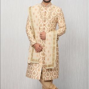 Textured Patterned Pista Sherwani Set
